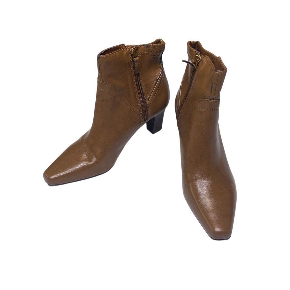 Franco Sarto Womens 8M L-Track Leather Zipper Block Heel Ankle Booties